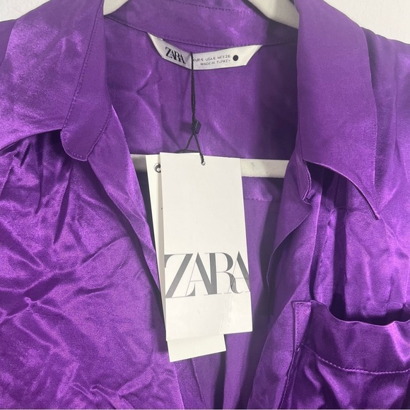 NWT Zara Purple Satin Effect Faux Wrap Mini Dress Small - Picture 9 of 10